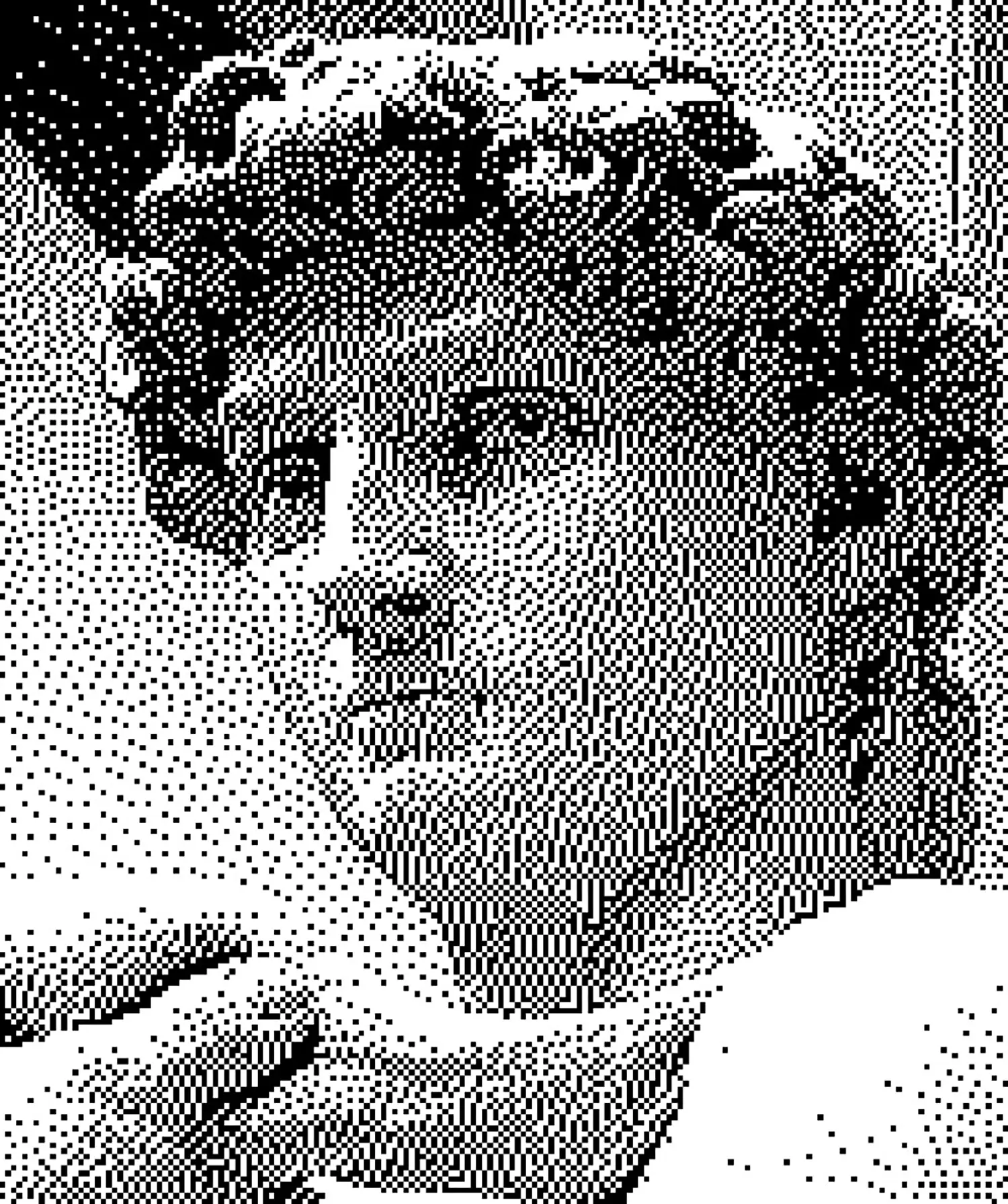 Michelangelo’s David rendered with black and white pixels.