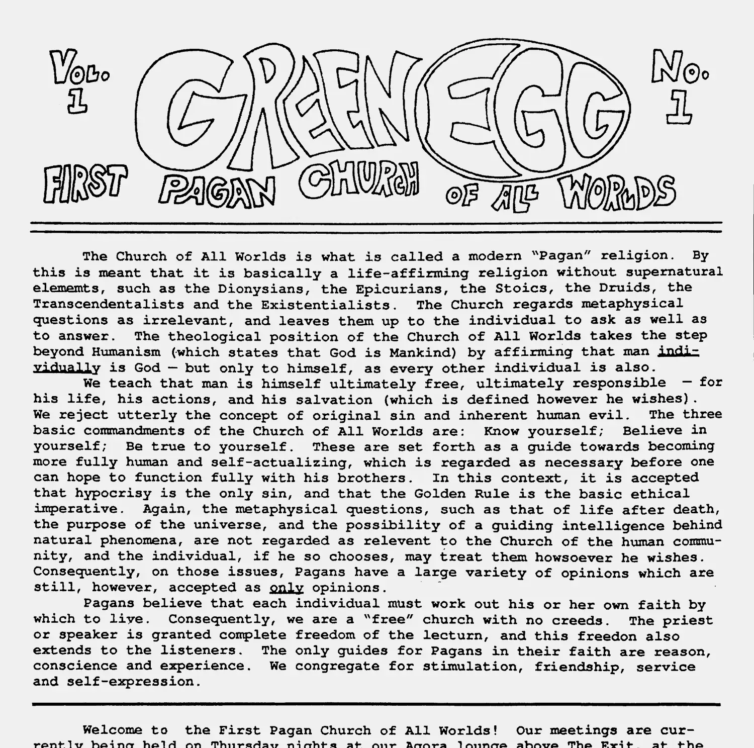 A scan from the first issue of Green Egg.