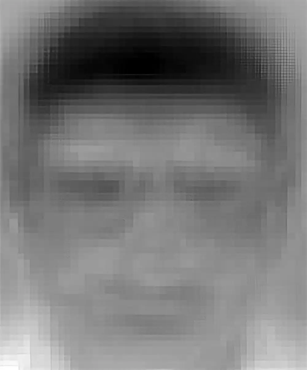 A sequence of four photos showing blurred faces, where facial features are either lightened or darkened in regions like the eye cavities or mouth area.