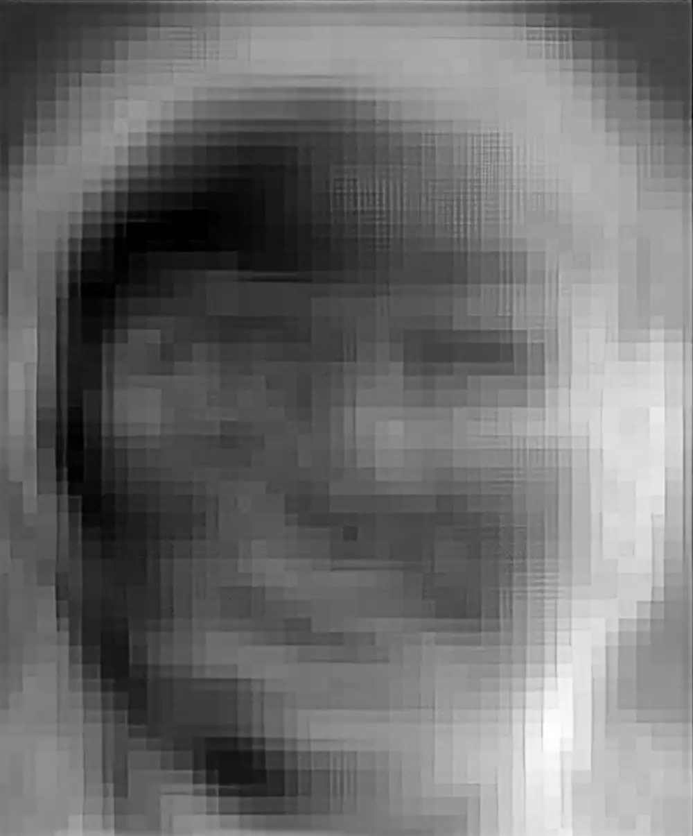 A sequence of four photos showing blurred faces, where facial features are either lightened or darkened in regions like the eye cavities or mouth area.