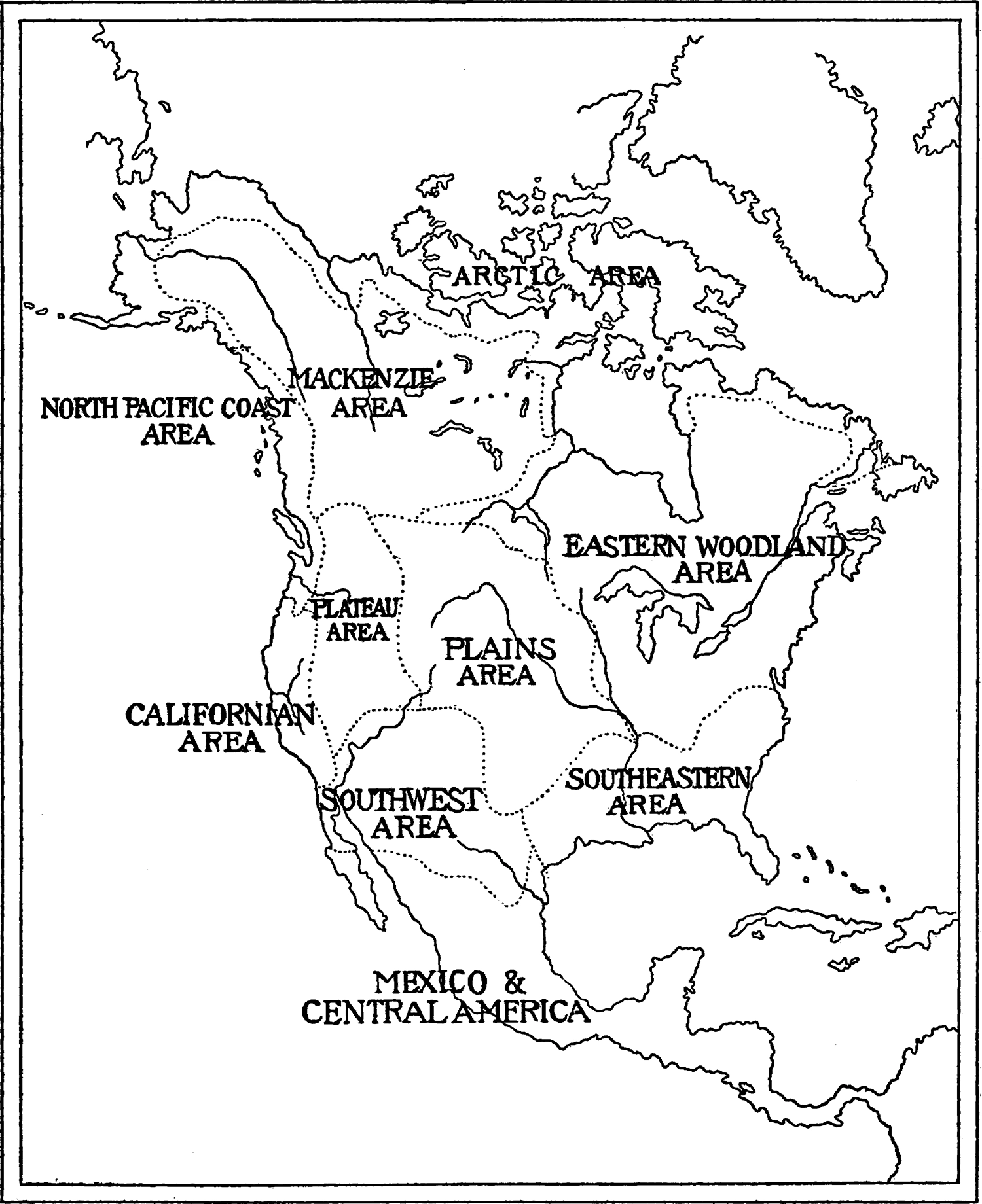 “Culture-areas” outlined on a map of North America.